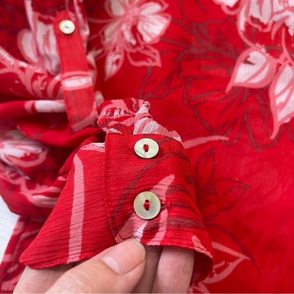 Kut FromThe Kloth Red Floral Lightweight Sheer Casual Long Sleeves Blouse Size S - Picture 7 of 11